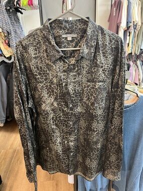 John Varvatos LS Button-Down Animal Print Shirt in Charcoal